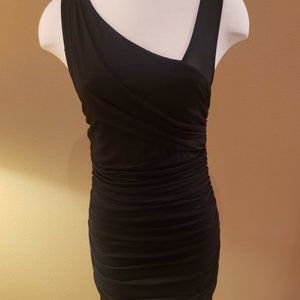 Express Black Sleeveless Dress w/ Ruching & Mesh